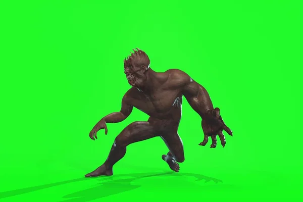 Fantasy Karakter Asym Monster Renderelés Zöld Háttér — Stock Fotó