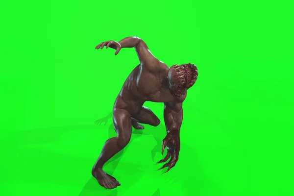 Fantasy character asym Monster 3d render on green background