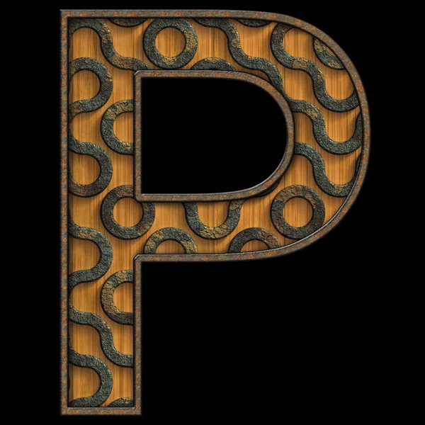 3D render z literą alfabetu drewna i metalu — Zdjęcie stockowe