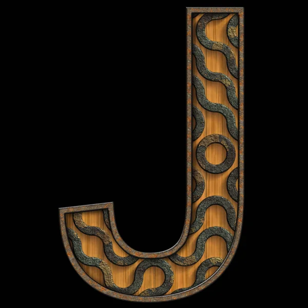 Rendering 3D di legno e metallo alfabeto lettera — Foto Stock
