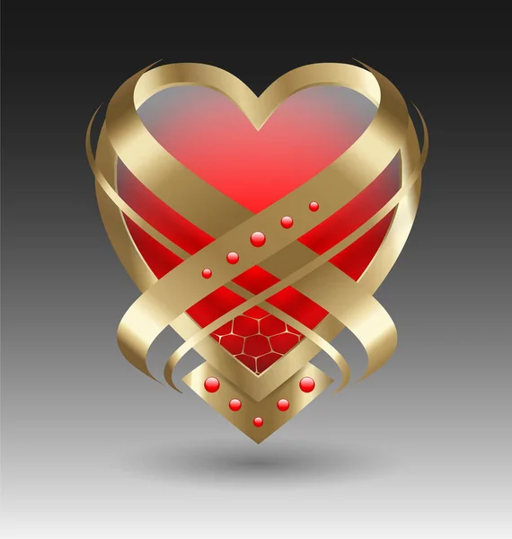 Elegante metallic hart embleme met versiering — Stockvector