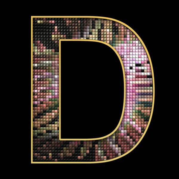 Tampilan 3D dari huruf alfabet puff piksel — Stok Foto