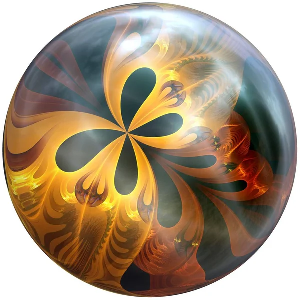 3D глянцева кнопка з кольоровим фрактальним метеликом — стокове фото