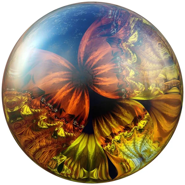 3D-glanzende knop met colorrful fractal vlinder — Stockfoto