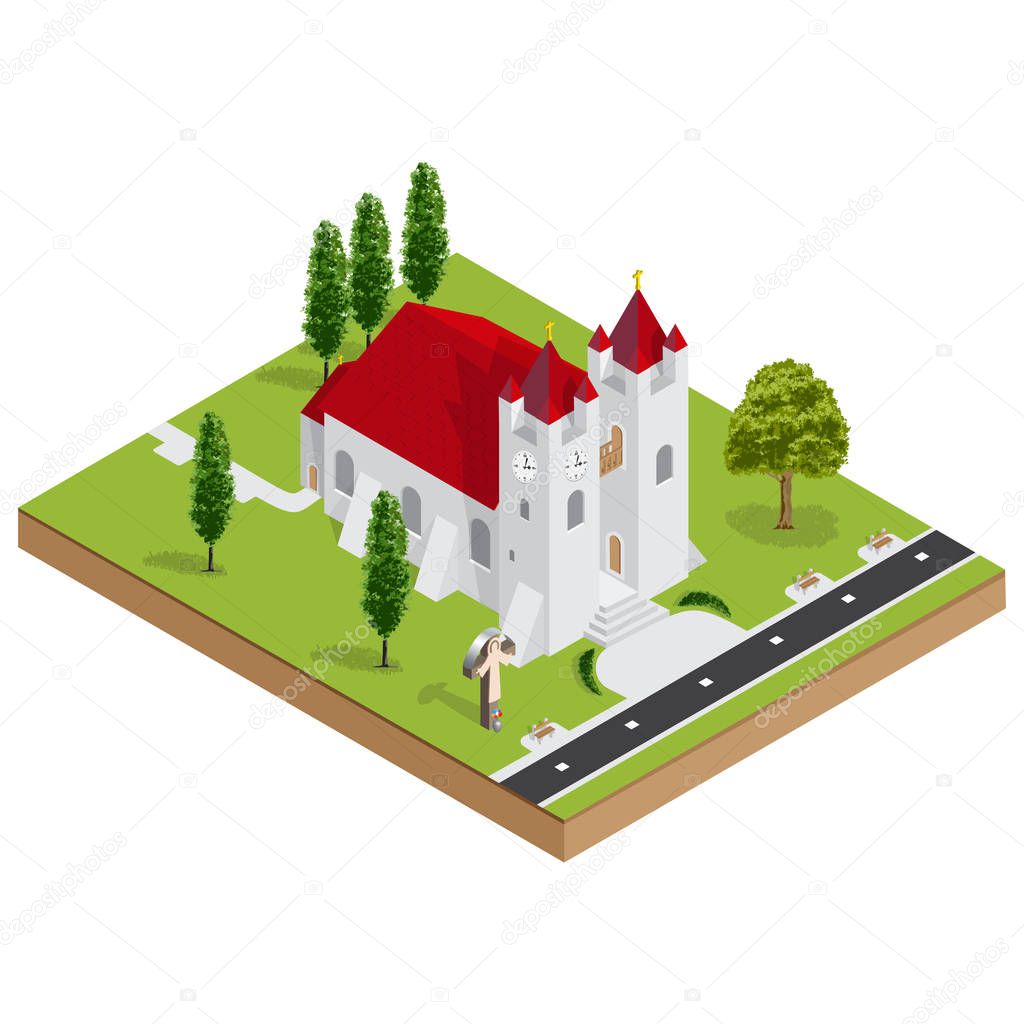 Isometric 3D church building vector