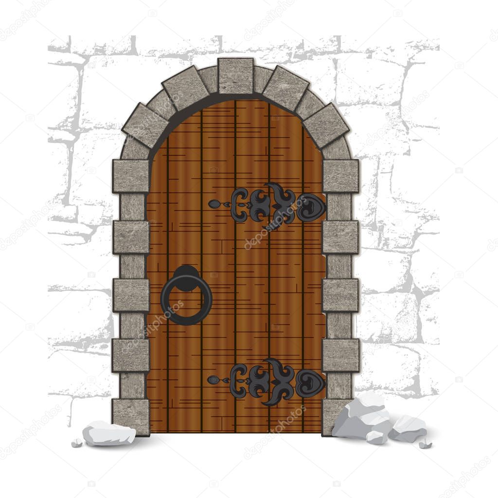 Old wooden vintage doors with stones