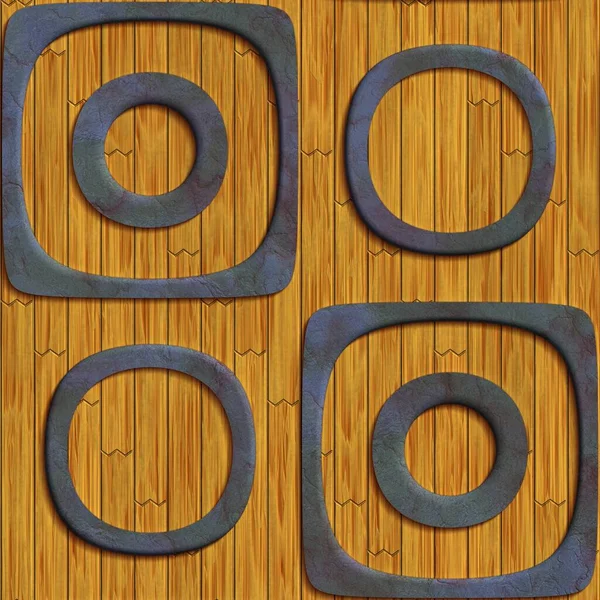 3D render seamless background tile with metal element on wood
