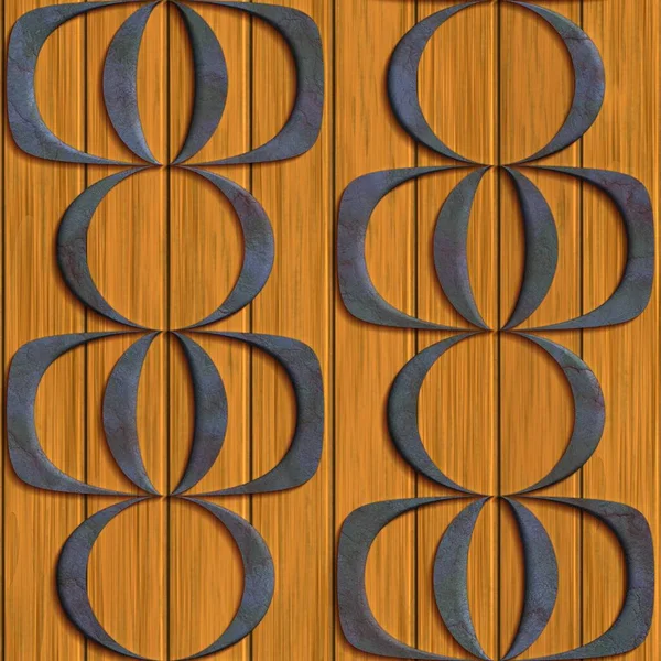 Carrelage de fond 3D sans couture avec élément métallique sur bois — Photo