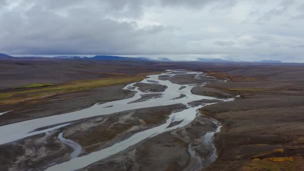 Vista drone do grande leito do rio ao lado da cachoeira Seljalandsfoss — Vídeo de Stock