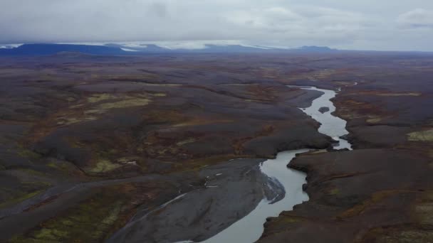 Vista drone do grande leito do rio ao lado da cachoeira Seljalandsfoss — Vídeo de Stock