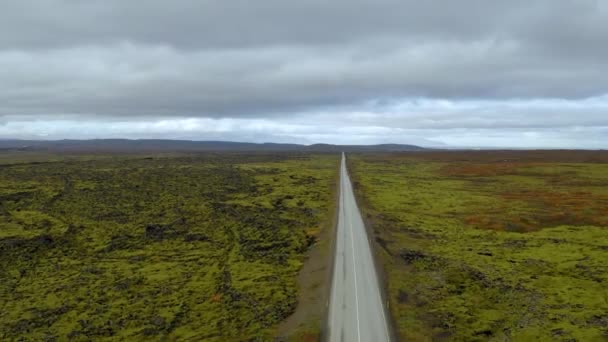 Εναέρια Road μέσω Eldhraun πεδία λάβας. Ισλανδία. — Αρχείο Βίντεο