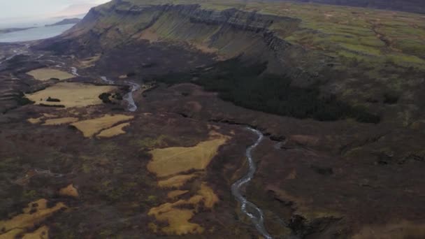 Antenne des Flusses fließt in Canyon, Island — Stockvideo