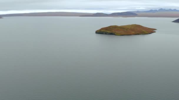 Aerial view of a small island in a fjor in Iceland. — Stock Video