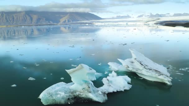 Veduta aerea di flotte iceberg galleggianti in acqua — Video Stock