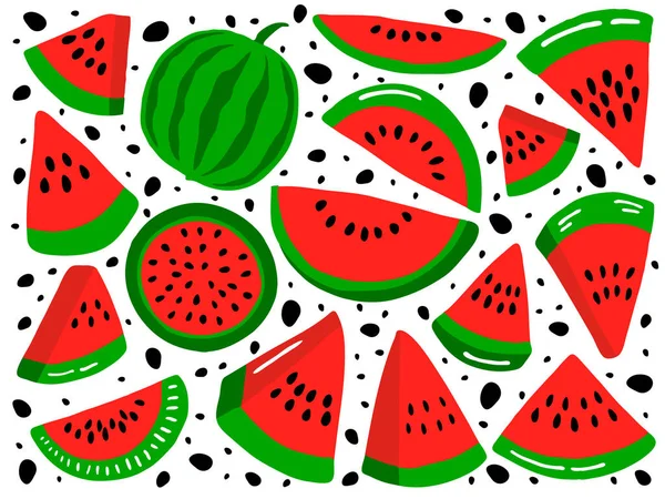 Big Set Watermelon — Stock Vector