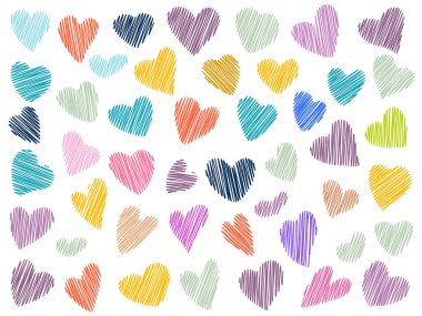 Bir dizi el çizilmiş kalp.