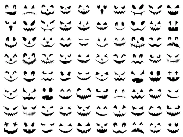 Rostos de abóbora, sorriso assustador de abóbora, rostos de fantasmas de Halloween — Vetor de Stock