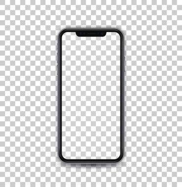 Siyah kavramı yeni hareket eden telefon fotoğraf makinesi ve hacmi olan düğmeler, şeffaf ekran ve izole, vektör kalite.