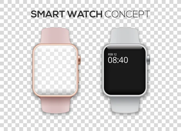 Concept of two colored smart watches - pink and silver with big empty screens. High quality vector illustration isolated with transparent background.
