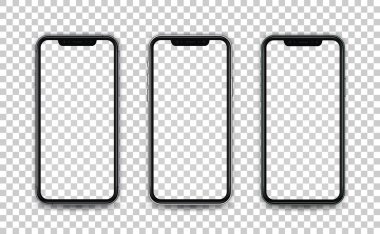 Mobil şablon beyaz, yeşil ve uzay gri rengi. Akıllı telefon, boş ekran izole edilmiş gerçekçi bir şekilde taklit edilir. ui ux tasarım uygulaması için şablon.