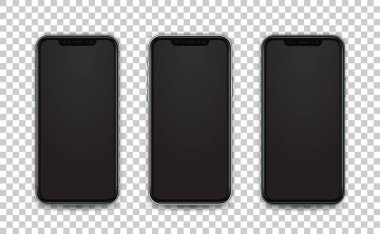 Mobil şablon beyaz, yeşil ve uzay gri rengi. Akıllı telefon, boş ekran izole edilmiş gerçekçi bir şekilde taklit edilir. ui tasarım uygulaması için şablon.