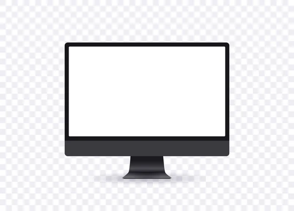 Realistic computer screen, grey thin frame monitor mockup in modern style with transparent screen in front view isolated on transparent background. Vector 3d illustration. — Stock Vector