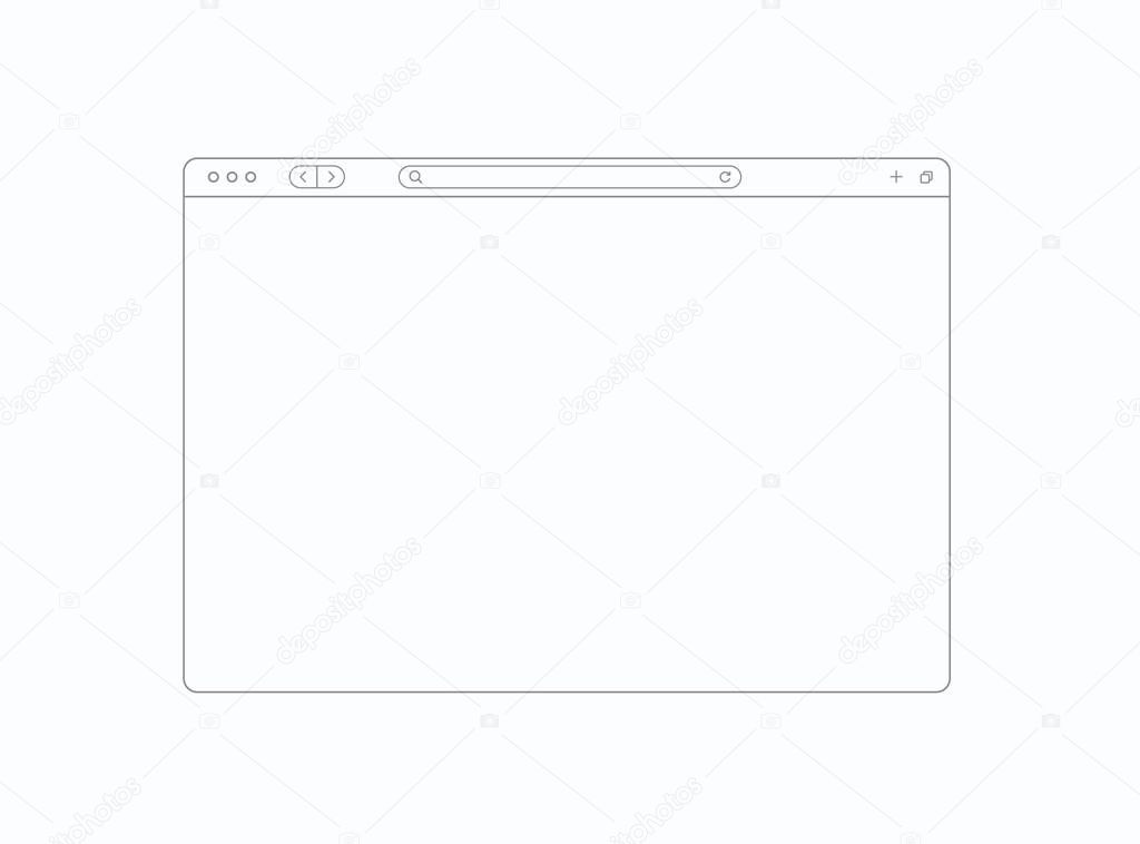 Browser template outline with blank place for website. Internet page concept for desktop, pad and smartphone. Minimalistic clean browser window in line style. Abstract vector mockup.