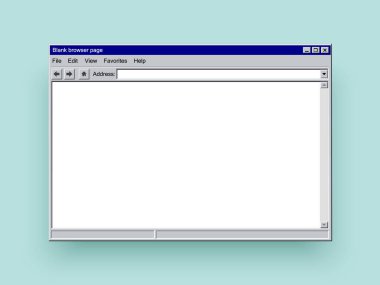 Eski tarayıcı arayüz şablonu izole edildi. Arama çizgisi, yön bulma simgeleri ve araç çubuğu olan tarayıcı penceresi. Web sitenizi klasik tarzda göstermek için soyut internet sayfası ui.