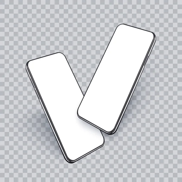 Gerçekçi akıllı telefon modelleme uçuşu, 2 siyah mobil cihaz açıdan görüntüye göre döndürüldü, boş ekran ile sizin uygulamanız şeffaf arkaplanda izole edildi.