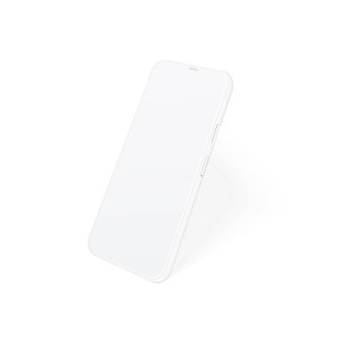 Clay 'in telefon modeli. Tasarımınızı, uygulamanızı, sunumunuzu göstermek için boş ekranlı gerçekçi beyaz akıllı telefon. Ses düğmeleri ve gölge ile izole edilmiş 3d mobil yan görünüm şablonu.