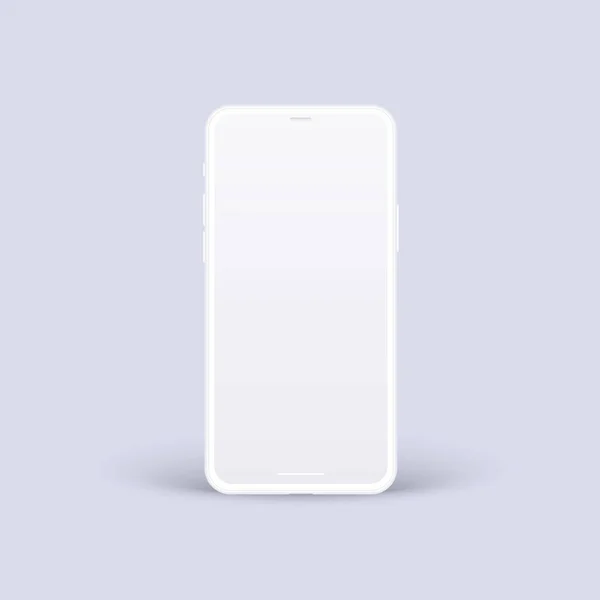 Clay smartphone mockup. Isolated white mobile device with blank screen for show your ux design, site, presentation and promo. Realistic generic 3d phone in front view with shadow. — Stock Vector