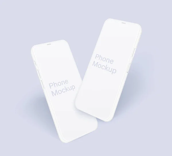 Clay akıllı telefon modeli seti. Gerçekçi 3D mobil cihaz uçuşu, açı görüşlü iki beyaz telefon, x- uygulama tasarımınızı izole etmek için boş ekran. Mobil sunum şablonu.