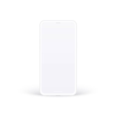 Clay 'in telefon modeli. Boş ekran ile izole edilmiş beyaz mobil cihaz konsepti x- tasarım, site, sunum ve tanıtım için. Gerçekçi jenerik 3D akıllı telefon gölge görünümlü.