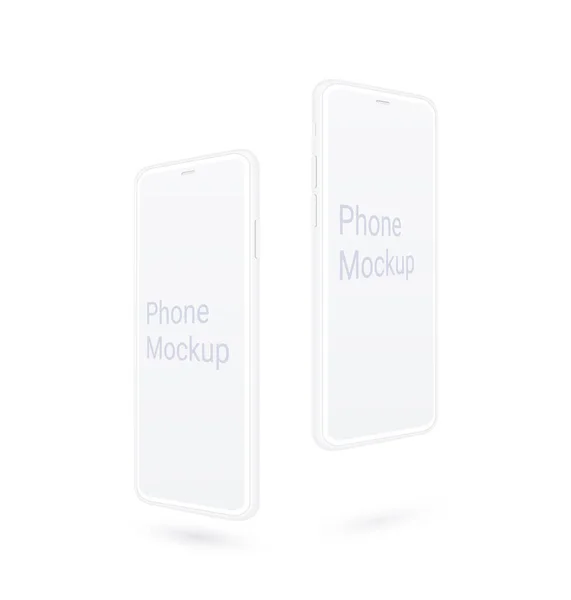Clay akıllı telefon modeli, uçan gerçekçi mobil cihaz beyaz arka planda boş ekran izole edilmiş. Uygulamanız ya da web tasarımınız için sunum kiti. İnce çerçeveli vektör modern telefon, 3 boyutlu konsept. — Stok Vektör
