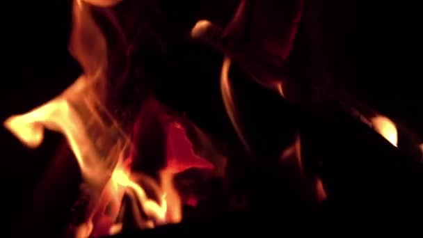 Flamme Vive Feu Brûle Dans Une Cheminée Soirée Été — Video