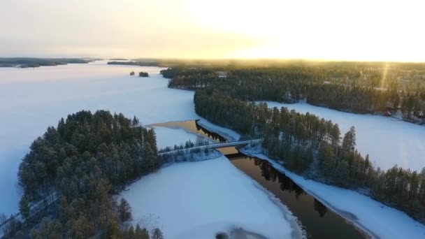 Imágenes Drones Escena Invierno Sobre Puente — Vídeo de stock