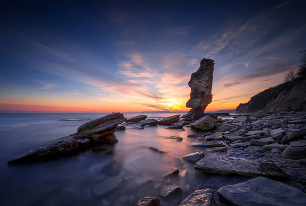 Amazing Sunset View Rocky Black Sea Coast Bulgaria — Stock Photo, Image