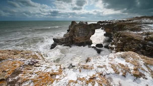 Video Magnificent Morning View Stormy Winter Black Sea Tulenovo Bulgaria — Stock Video