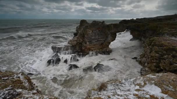 Video Con Magnifica Vista Mattutina Inverno Tempestoso Mar Nero Vicino — Video Stock