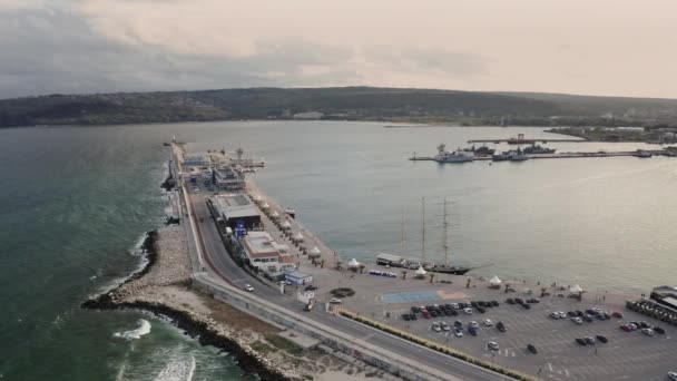 Vista Aérea Sección Peatonal Del Puerto Deportivo Varna Puerto Varna — Vídeos de Stock