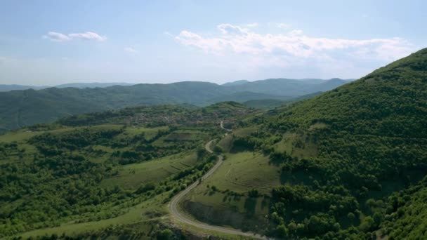 Vídeo Aéreo Volando Sobre Verdes Prados Bosques Colinas Cubiertas Exuberante — Vídeos de Stock