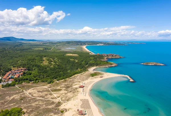 Letecký Panoramatický Výhled Malebné Pobřeží Černého Moře Rezervací Arkutino Letoviskem — Stock fotografie