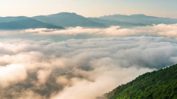 Lapso Tempo Com Nascer Sol Nuvens Baixas Névoas Matinais Rápidas — Vídeo de Stock