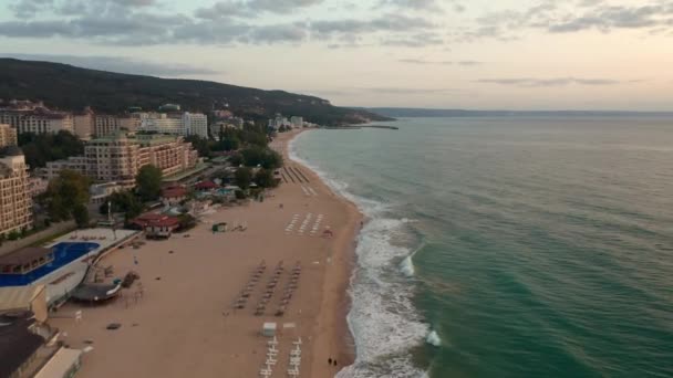 Golden Sands Bulgaria September 2020 Drone Flight Empty Sandy Beach — Stock Video