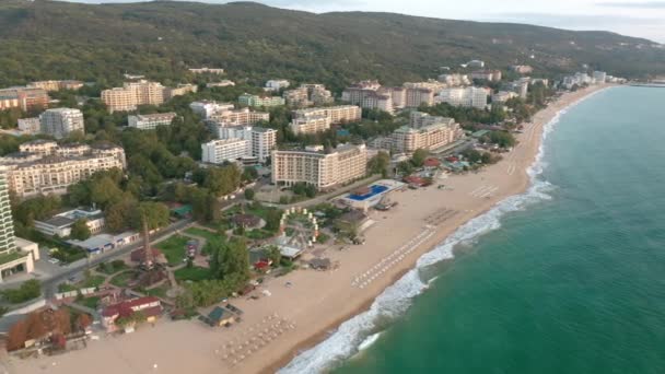 Golden Sands Bulgaria September 2020 Drone Flight Empty Sandy Beach — Stock Video