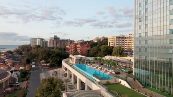 Altın Kumlar Bulgaristan Eylül 2020 Otel Binaları Ile Karadeniz Kıyısındaki — Stok video