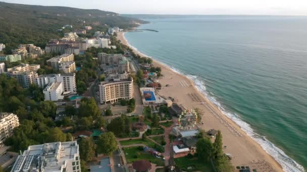 Golden Sands Bulgaria September 2020 Drone Flight Empty Sandy Beach — Stock Video