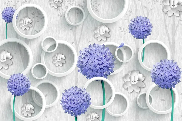 Wallpaper Abstract Background Gray Circles Purple Flowers Stock Image