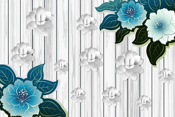3d flower wallpaper with wall of bricks, wood, stone and leaf