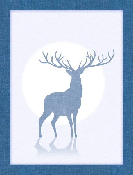 3d mural wallpaper blue tableau . flowers , tree branches, deer and clouds. Antelope . birds ,mountain, sun in background . Suitable for use on a wall frame